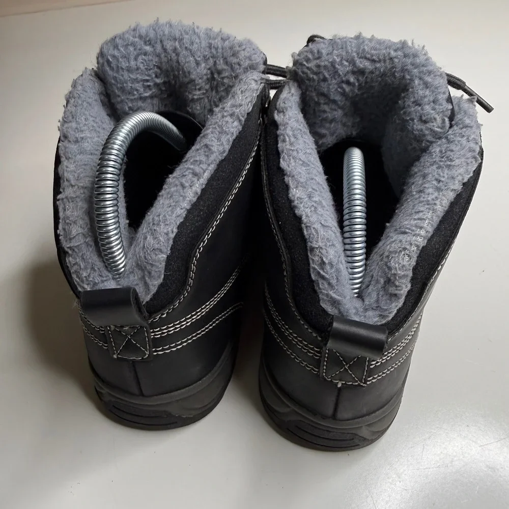 WHITIN Men's Black Faux Leather Winter Boots Fur Lined‎ Lace Warm Size 41 (US 8)